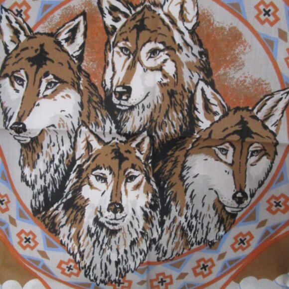 Hav A Hank Bandana 21" Sq. Wolf Pack Blues & Tan One Sided NWOT - Picture 2 of 4